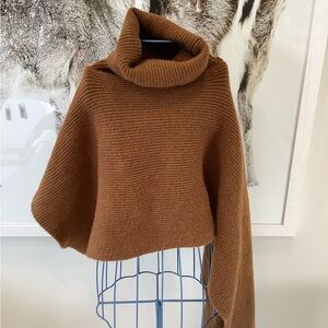 Soia and Kyo asymmetrical wrap cape in Cognac color.